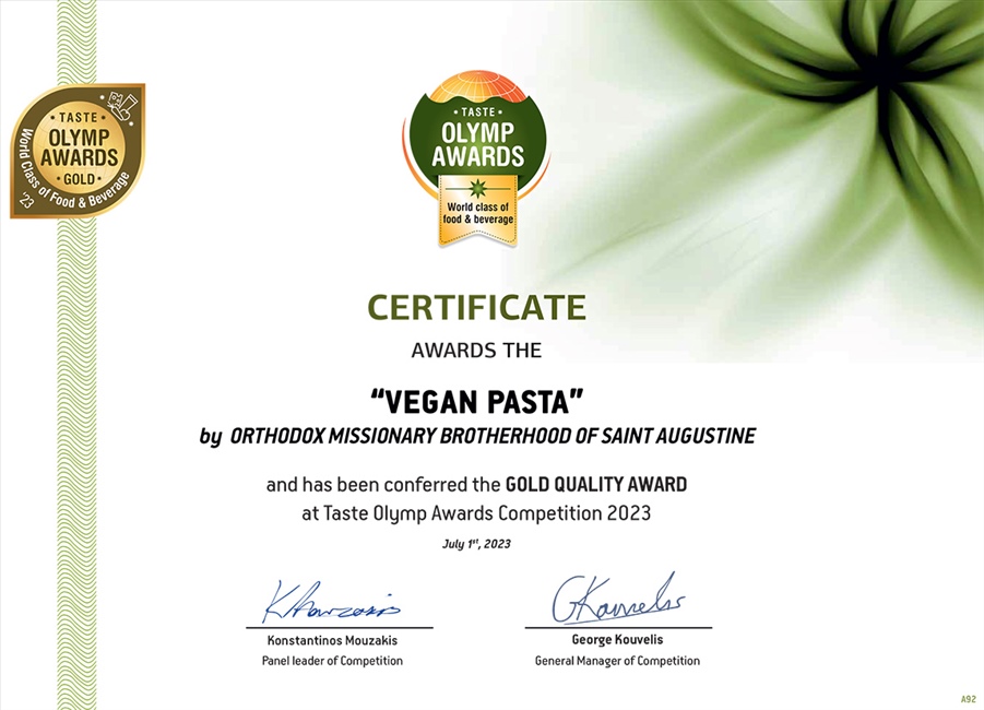 A92 VEGAN PASTA ORTHODOX MISSIONARY BROTHERHOOD OF SAINT AUGUSTINE